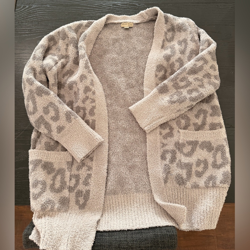Barefoot Dreams CozyChic Taupe animal print cardigan